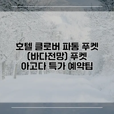 호텔 클로버 파통 푸켓 (바다전망) 푸켓 아고다 특가 예약팁